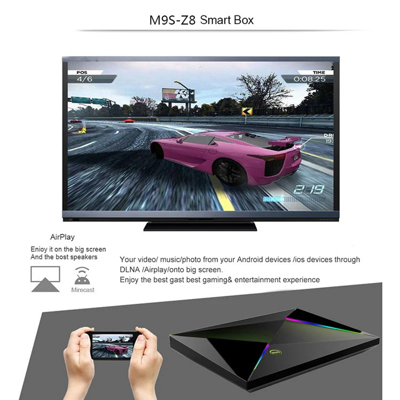 M9S Z8 Smart TV Box 6K Android 9.0 TV Box 4GB RAM 32GB/64GB ROM Quad Core H.265 USB3.0 2.4G WiFi IP