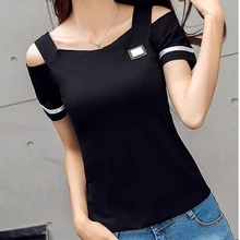 Korean Plus Size Off Shoulder Top Basic T Shirt Women Sexy Slim Tshirt Camisetas Mujer Verano 2018 Summer Top For Women T-Shirt Korean Plus Size Off Shoulder Top Basic T Shirt Women Sexy Slim Tshirt Camisetas Mujer Verano 2018 Summer Top For Women T-Shirt