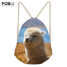 FORUDESIGNS/Забавные 3D Животные из альпаки овечий принт женские сумки на шнурке унисекс рюкзаки для мальчиков и девочек Модная студенческая сумка для хранения
