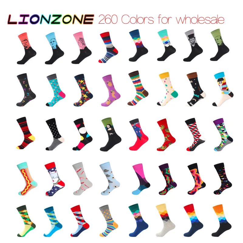 LIONZONE фирменные качественные мужские и женские Носки Happy цветные хлопковые носки