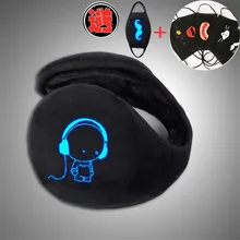 Музыка мальчик печатных унисекс мужской стиль черный наушник зимние наушники светящаяся повязка грелка сцепление ушей с бесплатной маской подарок