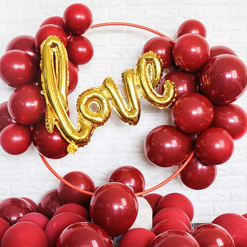 Hot 100Pcs Ruby Red Balloon New Glossy Metal Pearl Latex Balloons Chrome Metallic Colors Air Balloons Wedding Party Decoration