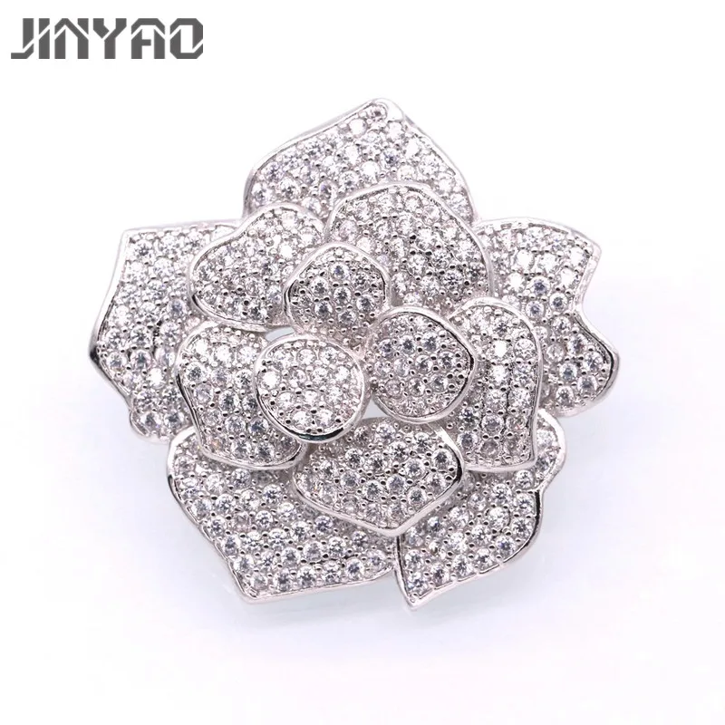 

JINYAO Big Flower White Gold Color Shining AAA Cubic Zircon Brooches For Women Fashion Wedding Dress Brooch Pin Accessories