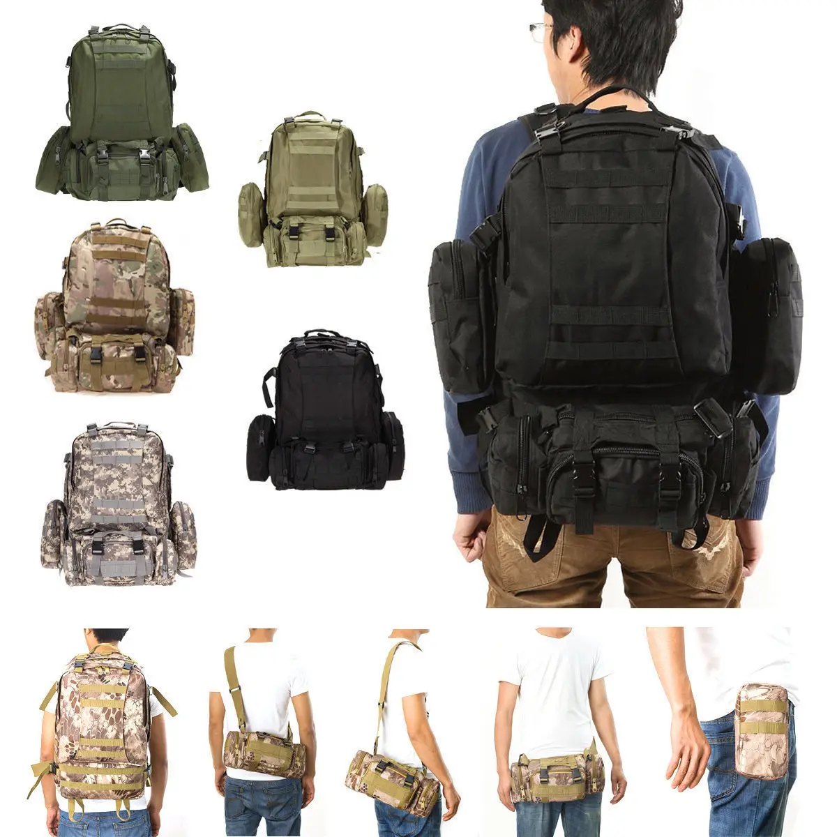 Бесплатная доставка ранка 50L Открытый военный Molle тактический рюкзак Пеший Туризм Кемпинг водостойкий сумки 600D камуфляж