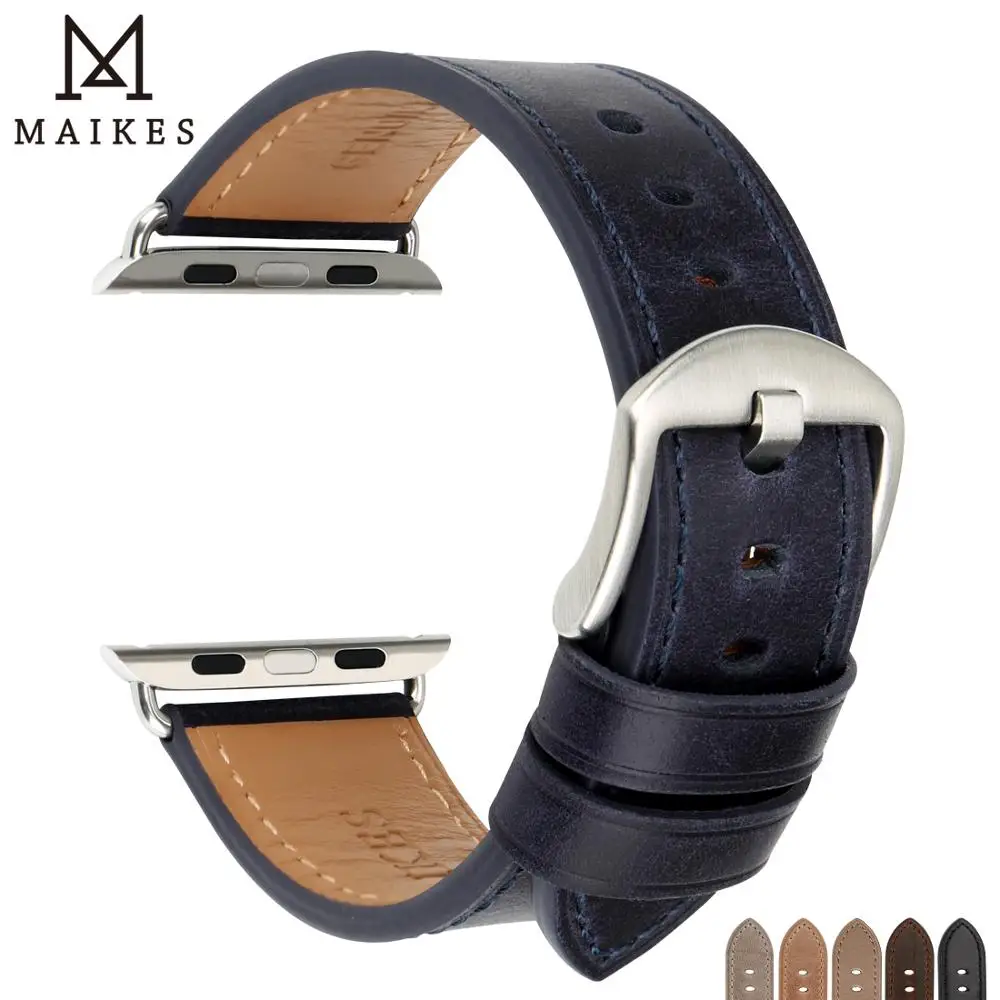 Ремешок для часов MAIKES из натуральной кожи браслет Apple Watch 42 мм 38 44 40 темно