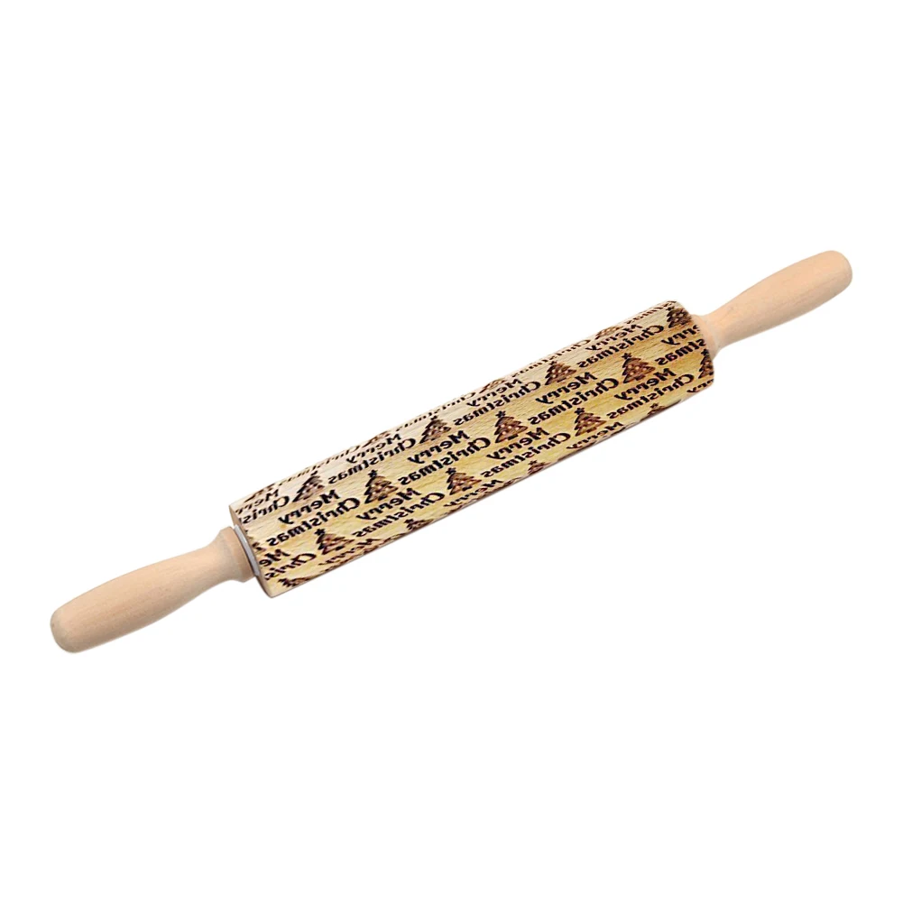 

Christmas Tree Embossing Rolling Pin Engraved Durable For DIY Kitchen Cookies GHS99