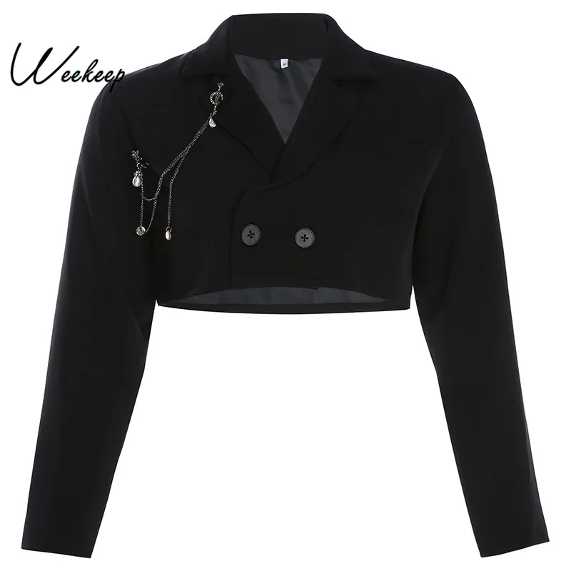 Weekeep, укороченная куртка с длинным рукавом, женская, v-образный вырез, отложной воротник, весна-осень, куртки, высокая уличная однобортная куртка