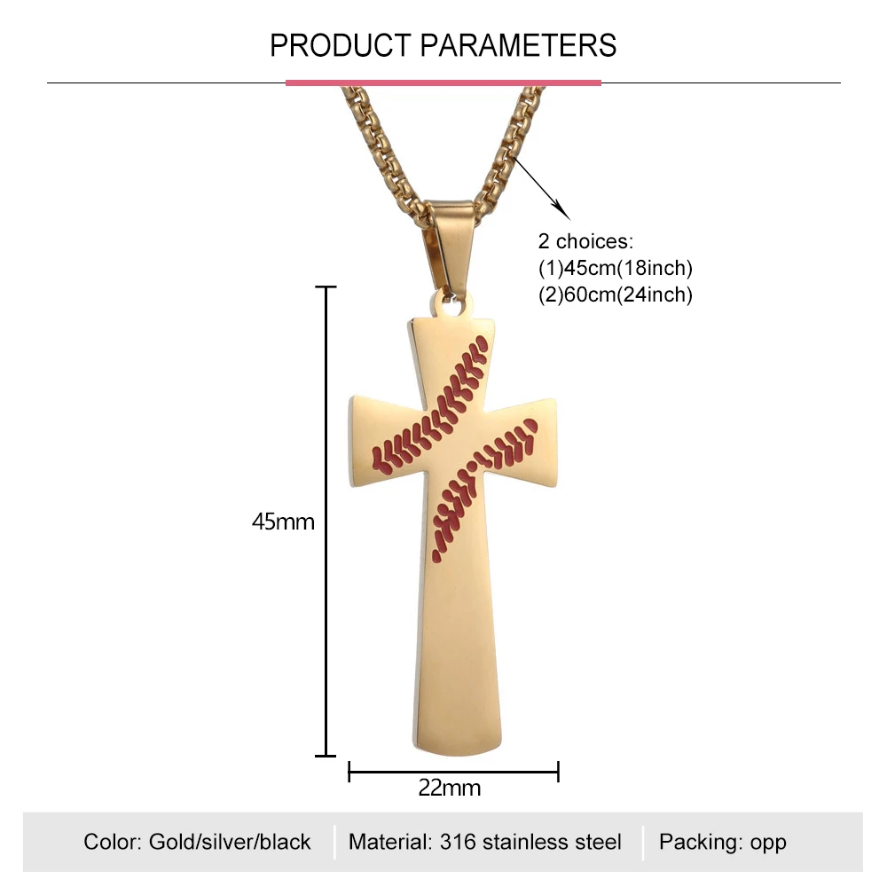Изящный бейсбольный крест ожерелье мужское из нержавеющей стали золото серебро длинная коробка цепные Чокеры ожерелье s для женщин мальчик девочка ювелирный подарок