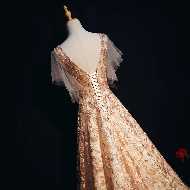 Evening Dresses Long 2019 V Neck Lace Tulle Beading Elegant Party Gowns Evening Gowns Robe De Soiree Long Gown Evening Evening Dresses Long 2019 V Neck Lace Tulle Beading Elegant Party Gowns Evening Gowns Robe De Soiree Long Gown Evening