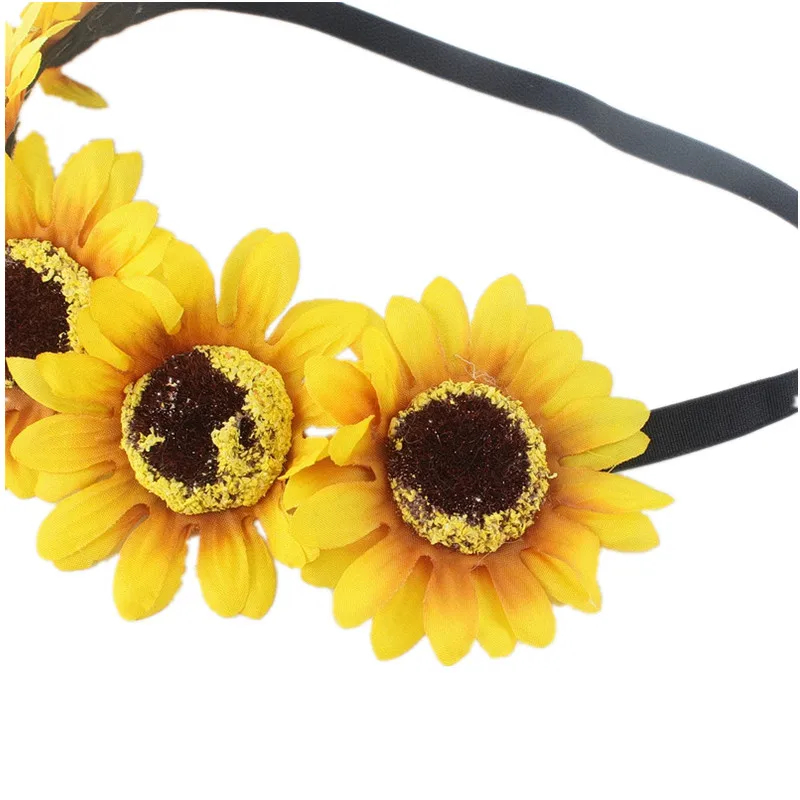 Sugarbay Bohemian Sunflower Headband Festival Stretch hair accessories Elasticity  Wreath Yellow  Flower Crown Women HairBand hair bows for women