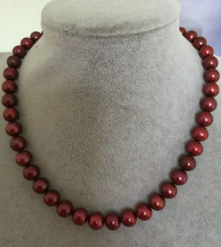 

FREE SHIPPING HOT sell new Style >>>>elegant 18"9-10MM SOUTH SEA GENUINE ROUND WINE RED PEARL NECKLACE14K