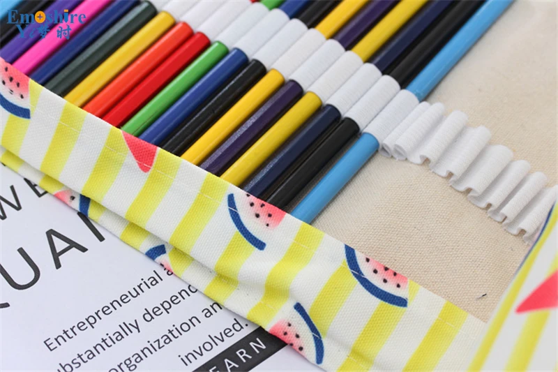 Emoshire Korean version of the fruit watermelon pen curtain roll pencil bag 364872 hole large capacity student canvas painting art pencil bag (4)