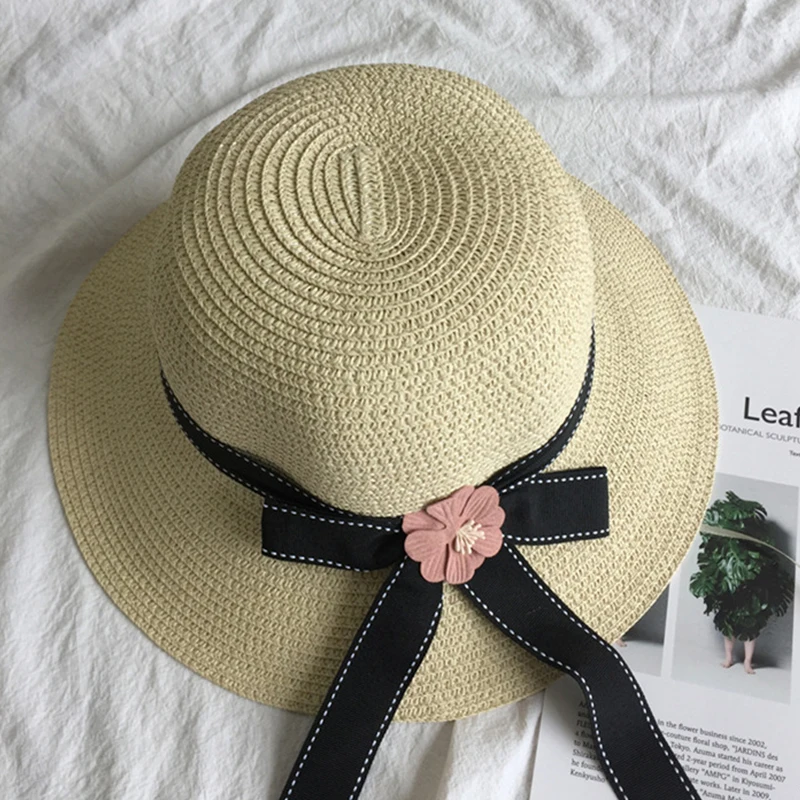 Женская шапка Sombrero Mujer, Женская Повседневная однотонная шапка для женщин, украшенная цветами, дышащая Солнцезащитная шляпа с бантом