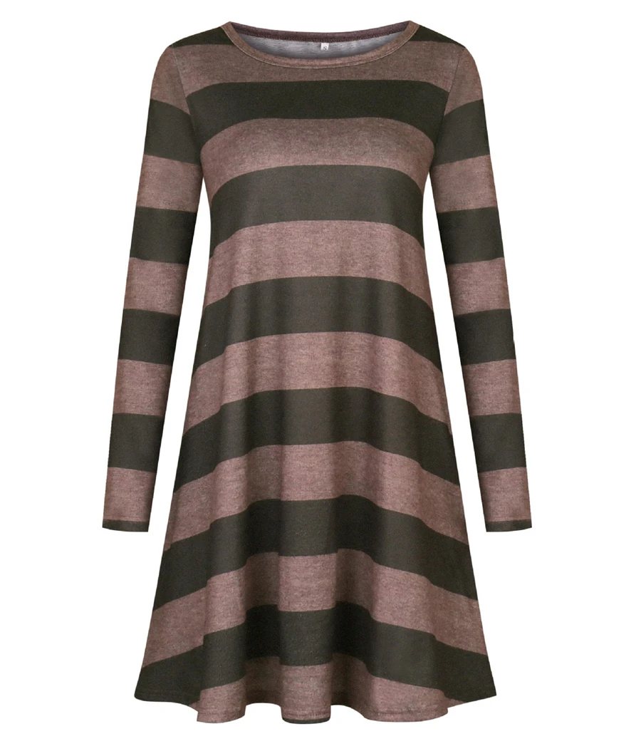 Gladiolus Autumn Winter Women Dress O-Neck Long Sleeve Striped Loose Casual Midi Dress Vestidos Verano 2018 Vestido Sundress (27)