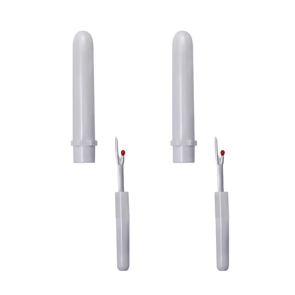 2 Pieces 8.2cm Steel White Seam Ripper Sewing Tool Stitch Thread Unpicker Hole Cutter with Plastic Cap