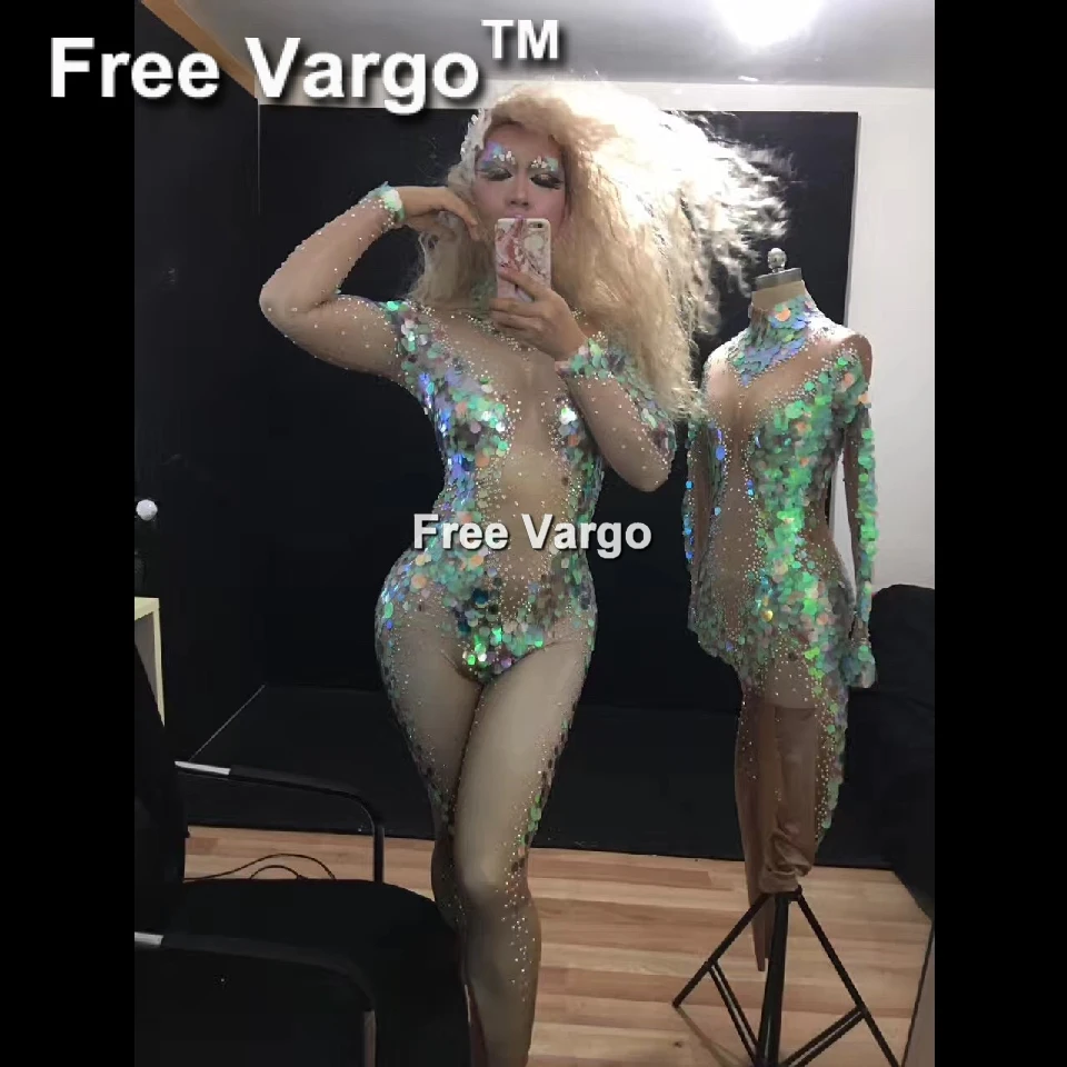 Burning Man Drag queen Русалка блесток комбинезон Женская одежда со стразами вечерние костюмы сценическое боди знаменитости Стразы Ro