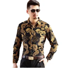 Новые модные бархатные приталенные мужские Рубашки повседневные рубашки с длинными рукавами с рисунком дракона M-4XL