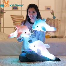 BOOKFONG 45cm Colorful Led Light Pillow Cushion Cute Dolphin Stuffed Plush Doll Toy Girl Birthday Gift