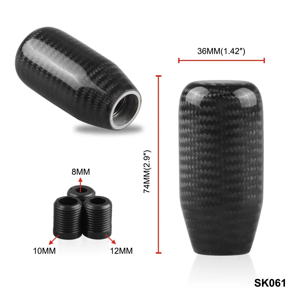 SK061 Black Ручка рычага переключения передач из углеродного волокна, рукоятка рычага переключения передач M10* 1,5 с адаптером черного цвета для универсального автомобиля - Название цвета: SK061 Black