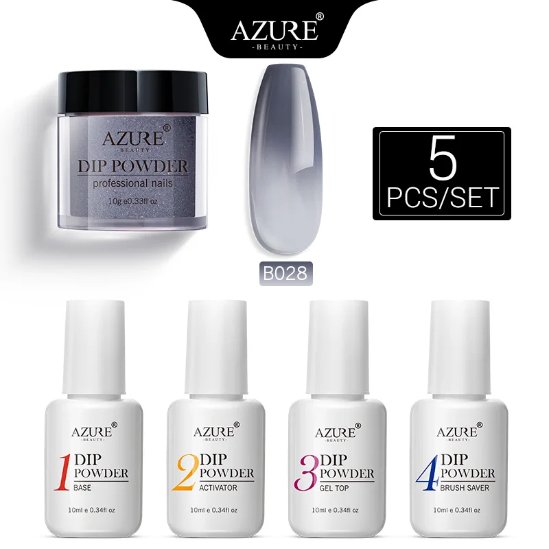 

Azure Beauty 5Pcs/Lot Chameleon Temperature Dipping Powder Gradient Color Nail Powder Set Base Top Gel Activator Brush Saver