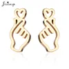 Jisensp Korean Hand Earrings Women Jewelry Stainless Steel Earings BTS Show your Love Heart Stud Earrings Girl boucle d'oreille ► Photo 3/6