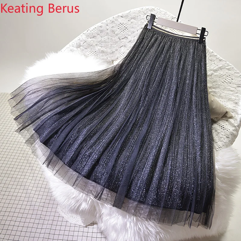 

Women Skirt Loose Large Size White Long Mesh Skirt Casual Women Beach Pleated Skirt Women Skirt Harajuku 0946