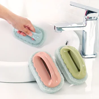 

2PCS Home Strong Decontamination Sponge Scouring Cleaning Brush With Handle Kitchen Bathroom Brushes Clean Tools
