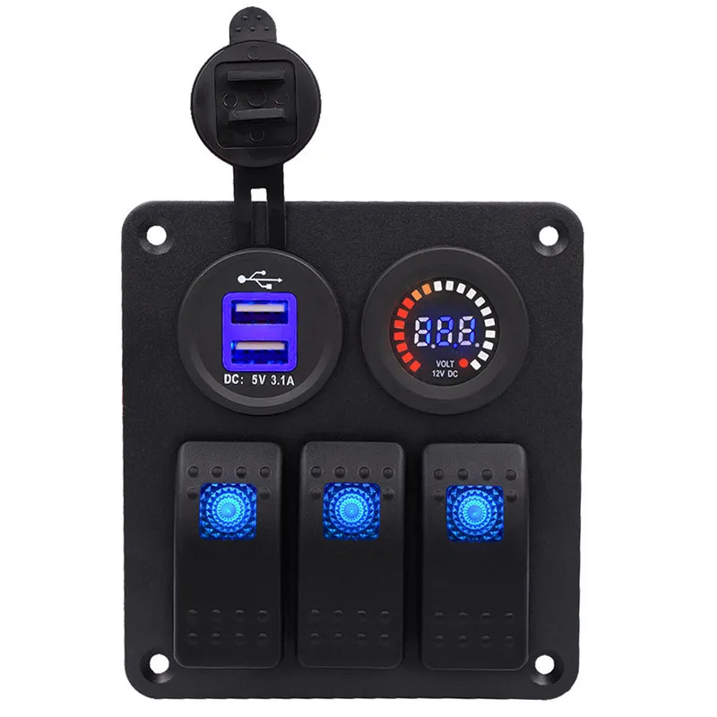 

Universal Car RV Yacht Bus Car Charging Dual USB Phone Car Charger Voltage Rocker Switch With LED For Phone Tablet GPS Charging