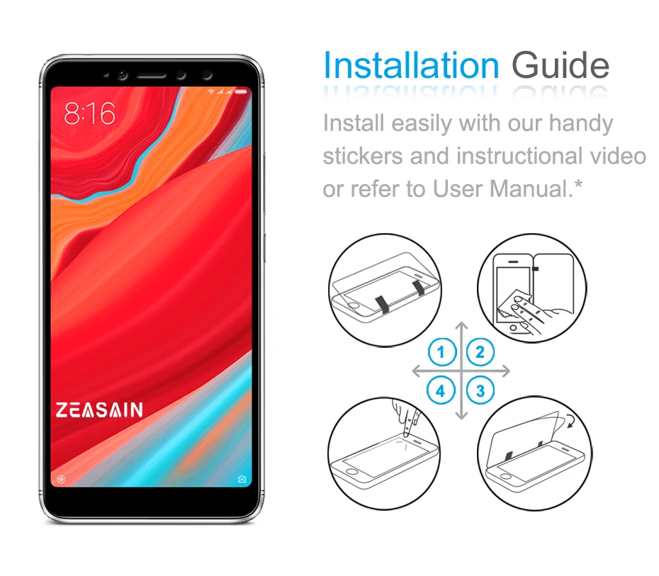 2 Pack Original ZEASAIN Screen Protector For Xiaomi Redmi S2 Xiomi Redmi S 2 Tempered Glass 9H Ultra Thin Protective Glass Film (2)