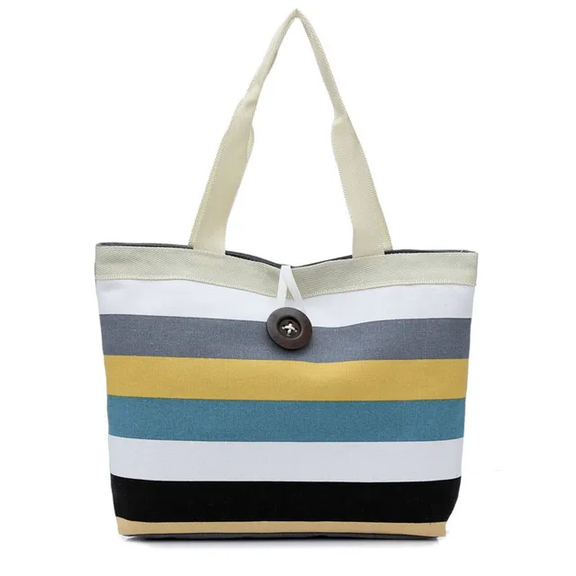 Shopping Striped Shoulder Canvas Bag Simple Handbag 3