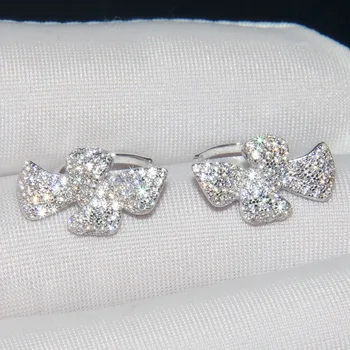 

[MeiBaPJ]The European and American Classic Bowkont Clip Earrings S925 Pure Silver AAA Zircon Earrings 4 Color For women Jewelry