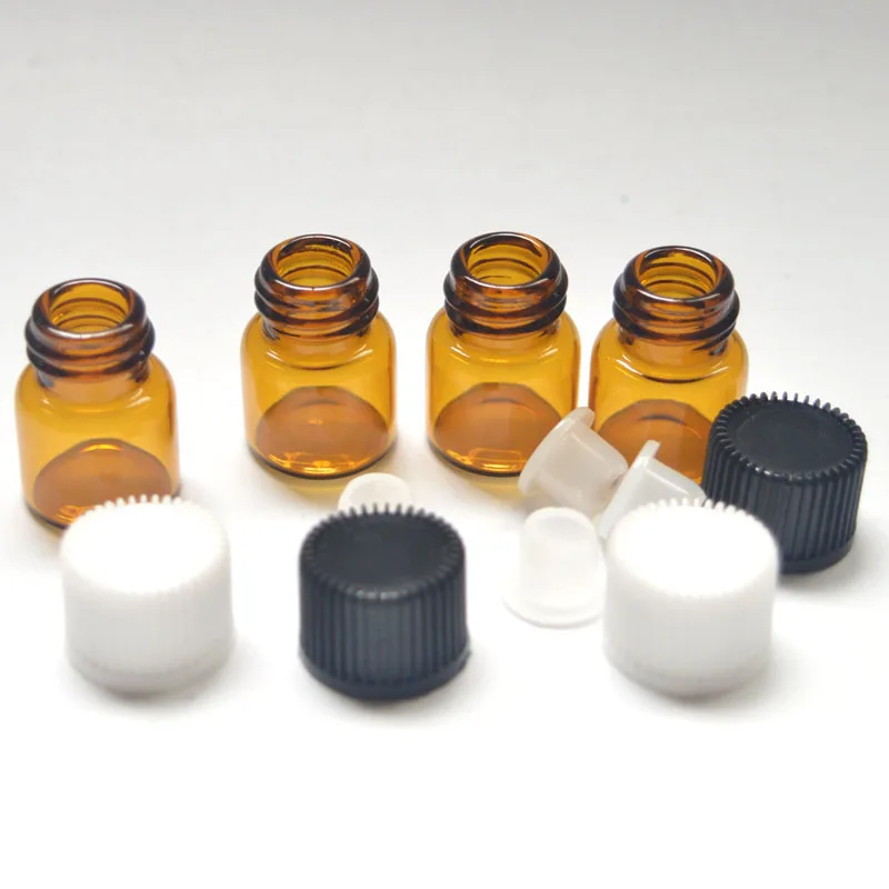 300pcs Small 1ml Amber Glass Bottle with Orifice Reducer 1/4 Dram Mini