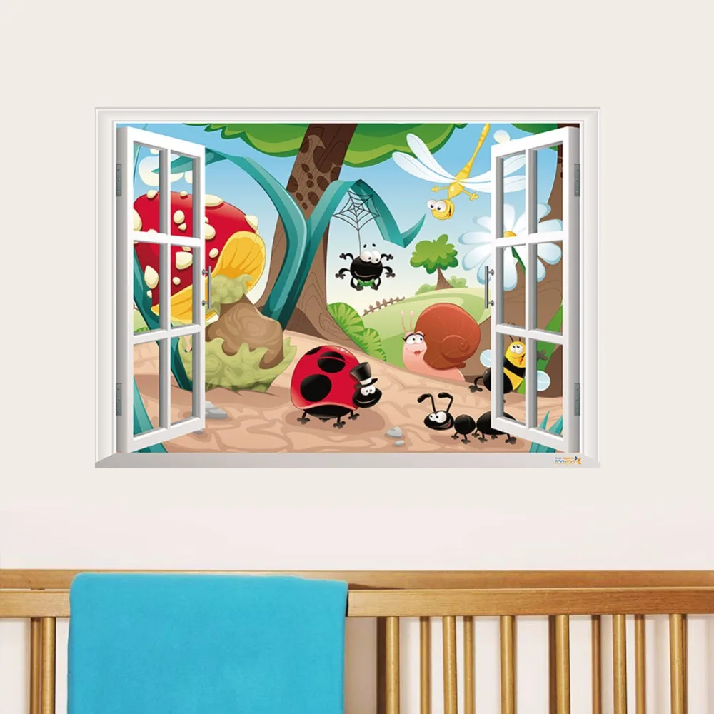 Aliexpress Creative Home Decor Fake Window Wall Aliexpress Creative Home Decor Fake Window Wall Stickers Cute Cartoon Insects Pattern For Kids Baby Room 50x70 Cm Mural Art Wallpaper From