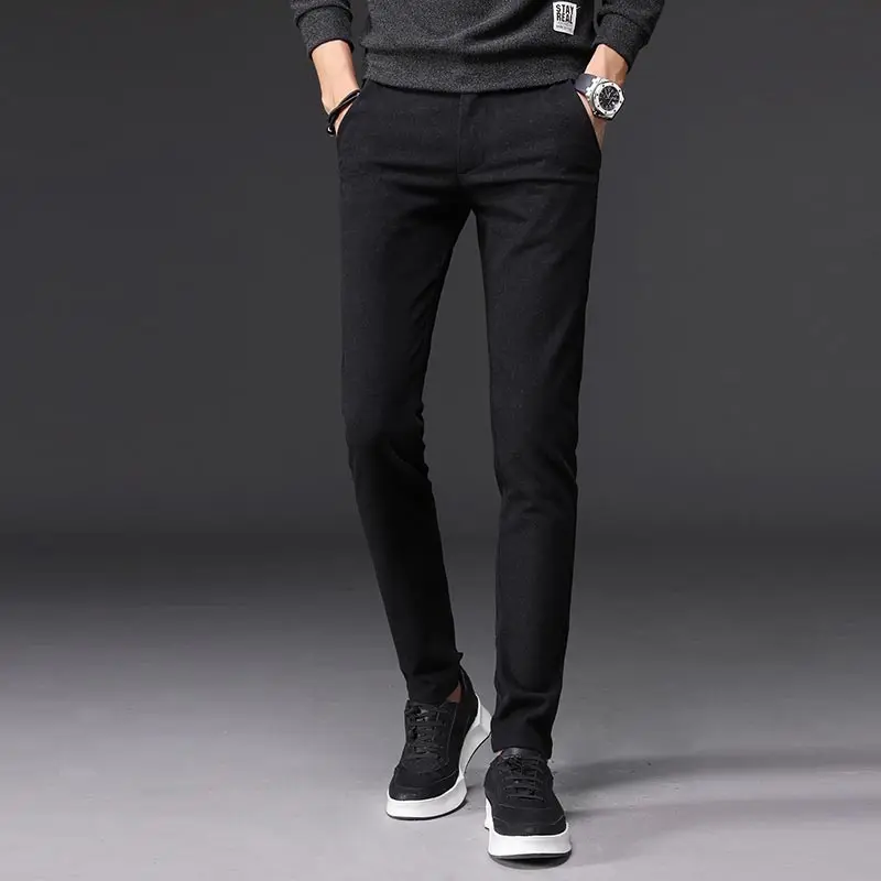 

2019 Spring Autumn Korean Men Casual Pants Stretch Straight Mens Trousers Slim Fit zipper Mens Fashion Pants Broeken Mannen
