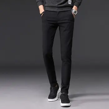 

2020 Spring Autumn Korean Men Casual Pants Stretch Straight Mens Trousers Slim Fit zipper Mens Fashion Pants Broeken Mannen
