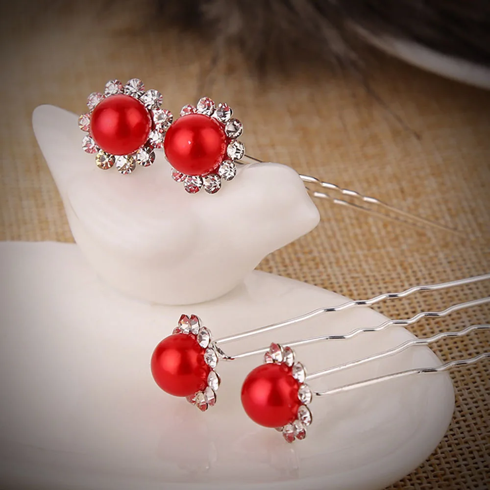 

Wedding Hair Pins Red White Rhinestone Crystal Bridal Hairpins Bridesmaid Hair Clips Headwear Women Hair Jewelry Accessories