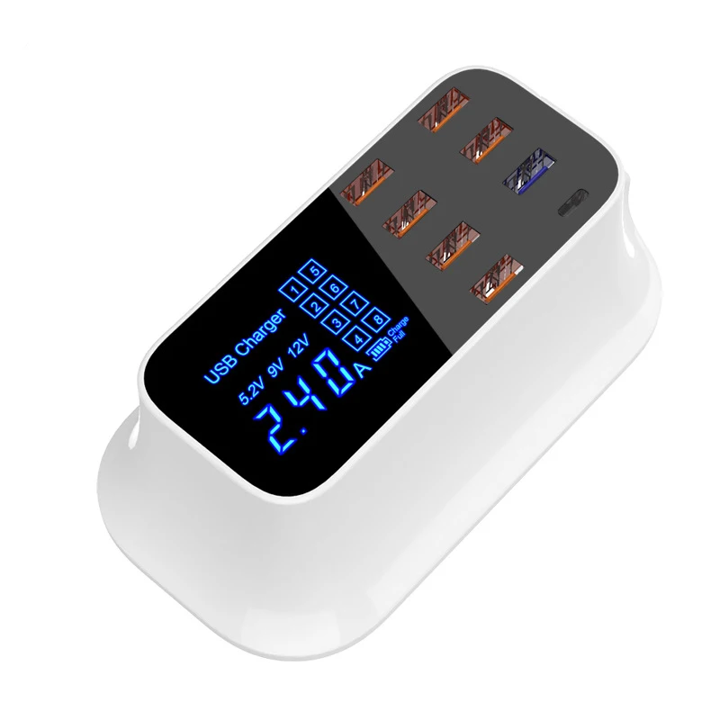 Quick Charge 3.0 Fast Charging Power Adapter Smart USB Type C LED Display Charger Dock for iPhone Samsung Phone Desktop Charger
