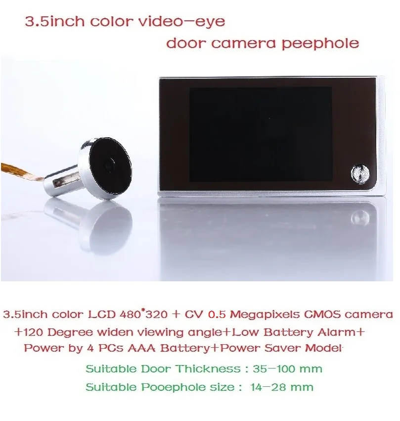 

Easy version video eye 3.5 inch LCD 0.5Megapixels HD camera 120 degree widen viewing angle 4PCs battery peephole videoglazok