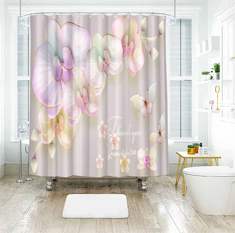 3d Diamond Butterfly Lotus Flower Pattern Shower Curtains Bathroom Curtain Thicken Waterproof Thickened Bath Curtain