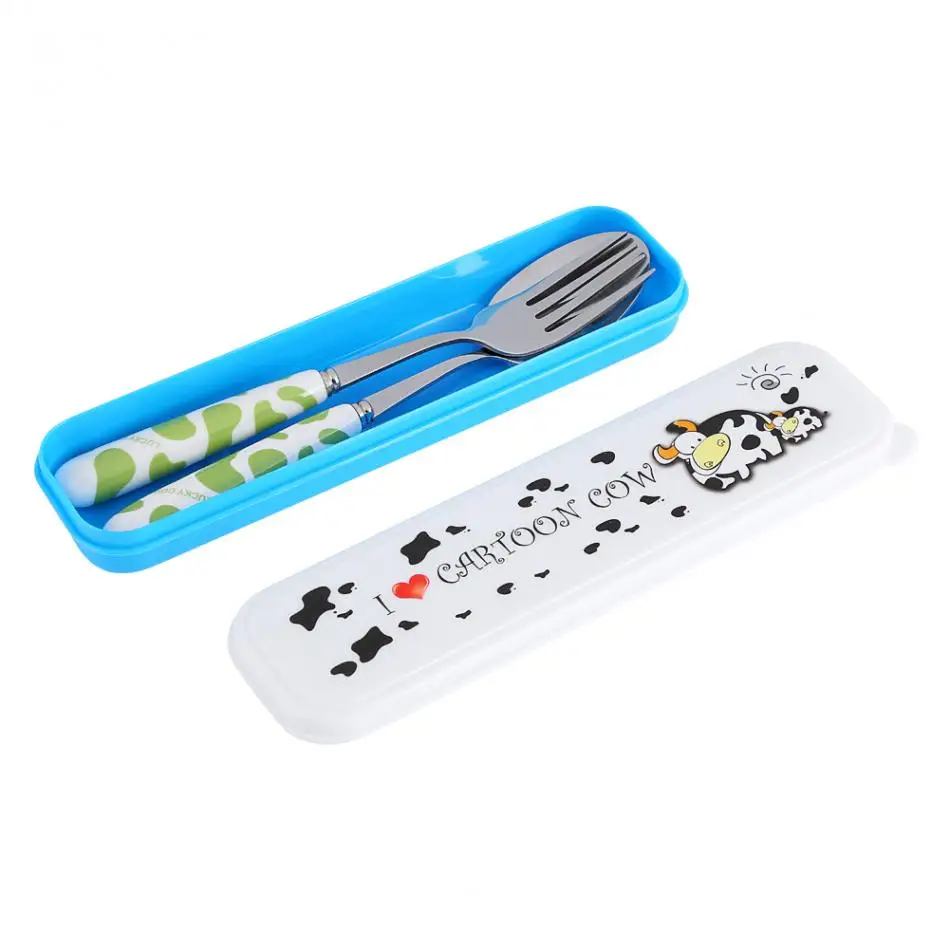 

2Pcs Stainless Steel Fork Kitchen Tableware With Storage Box Kids Cutlery Children School Travel Set Tableware