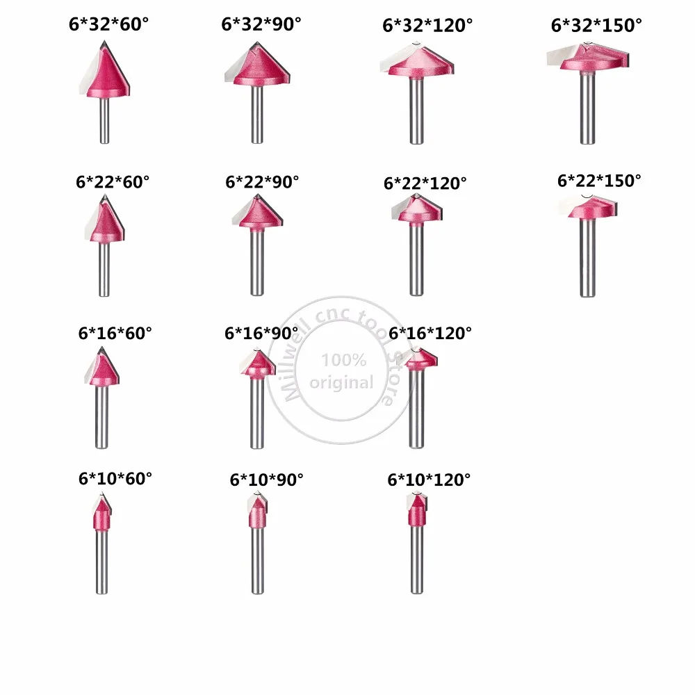 5 PCS-6mm* 60 °* 22 мм, ЧПУ Вольфрамовая сталь 3D V бит, станок с ЧПУ, ПВХ, МДФ, акрил, Карбид Концевая фреза, деревообрабатывающий фрезерный станок