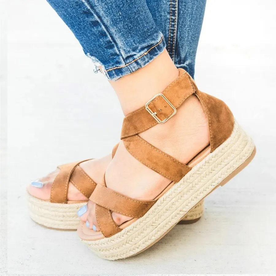 

Adisputent Summer High Heel Wedges Platform Sandals Women Sandals Female Buckle Strap Comfort Casual Ladies Shoes Large Size 43