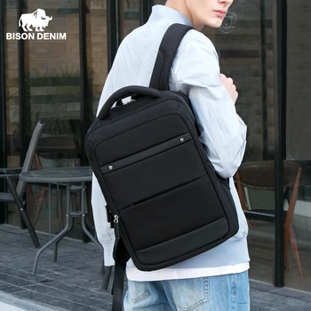 

BISON DENIM Fashion Men's Backpacks 15 inches Laptop Backpack For Teenager Travel Bags Mochila Anti Theft School Bag N2744
