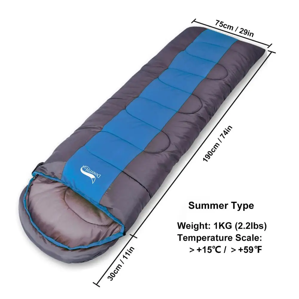 Desert&Fox спальный мешок для кемпинга, 4 сезона, теплый и холодный конверт, легкий водонепроницаемый спальный мешок для походов - Цвет: Blue-1kg-220x75cm