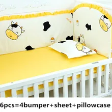 Промо-акция! Комплект постельного белья для детской кроватки с рисунком коровы, 6 шт., зимний комплект постельного белья для детской кроватки, хлопок, 4 бампера+ простыня+ наволочка