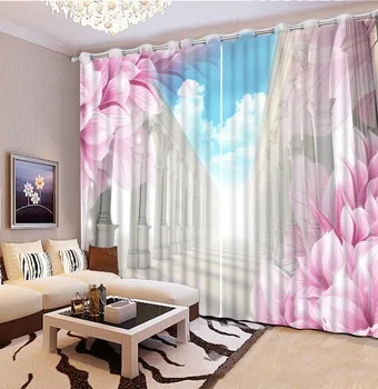 

High quality custom 3d curtain fabric pink curtains Beautiful Photo Fashion Customized 3D Curtains
