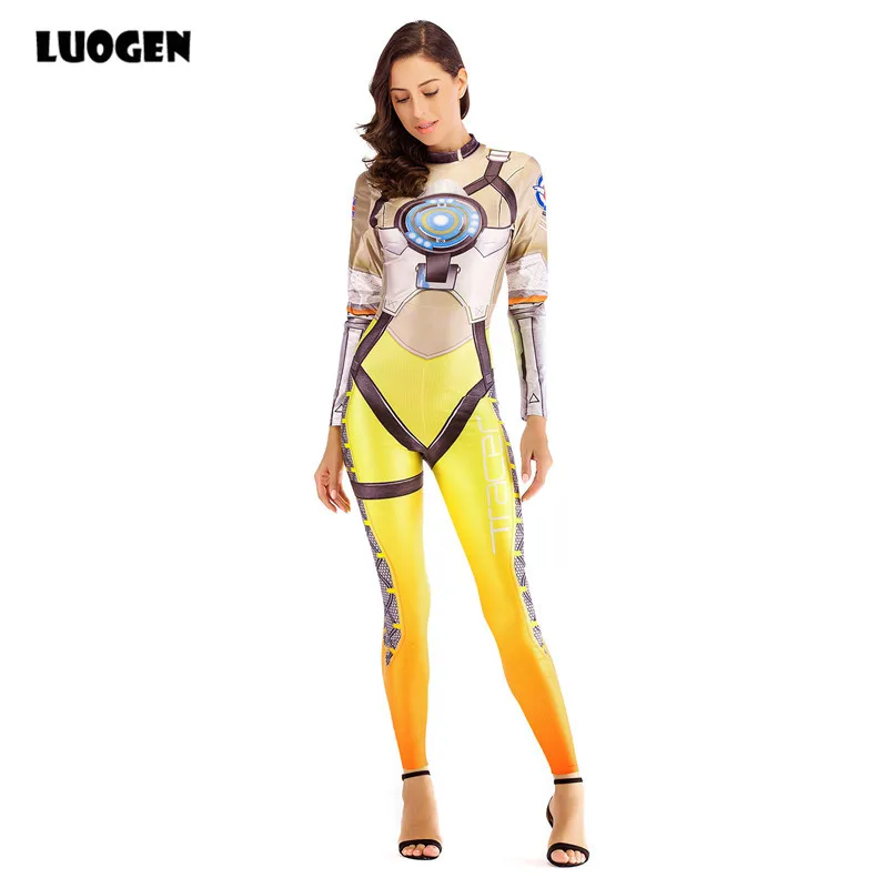 Игра OW супергерой костюм для вечеринки Tracer Copslay женщины zentai 3D полный принт спандекс боди сексуальный комбинезон костюмы на Хэллоуин