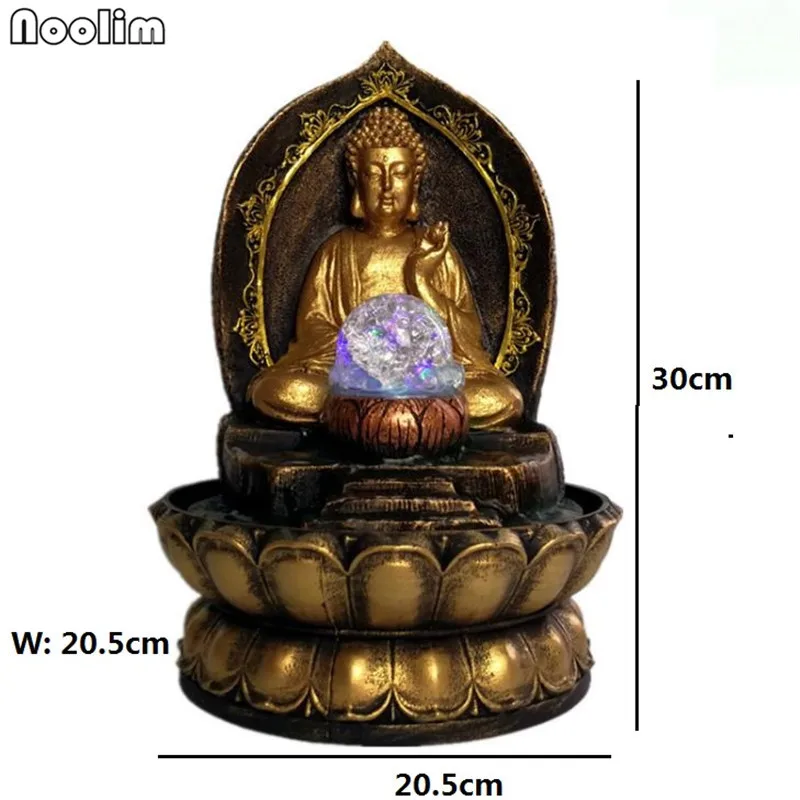 Resin Ancient Buddha Water Fountains Feng Shui Wheel With LED Ball Home Office Tabletop Water Fountain Figurines Decoration