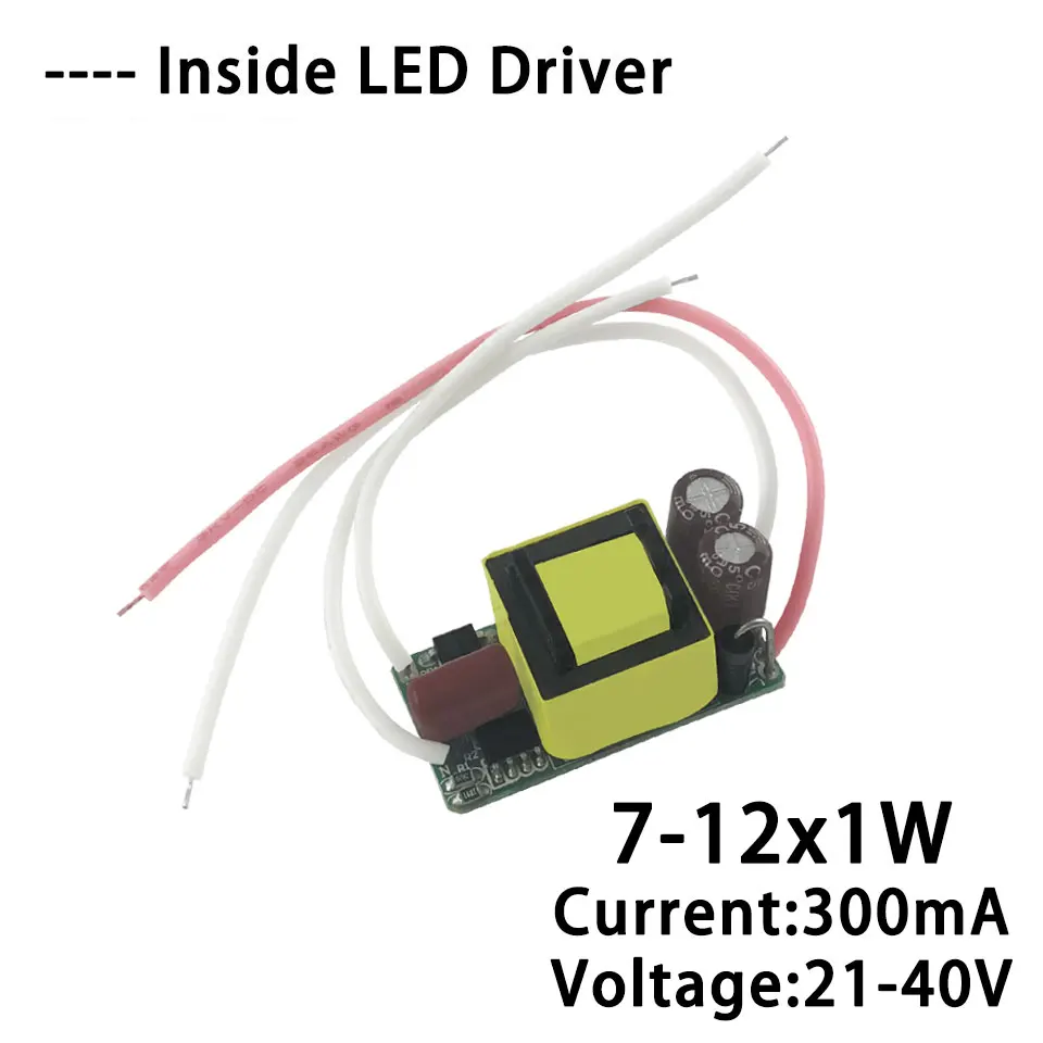 7 Вт 8 Вт 9 Вт 10 Вт 11 Вт 12 Вт светодиодный драйвер постоянного тока 300mA DC21-40V светильник ing трансформаторы Питание набор «сделай сам» для точечный светильник лампа светильник - Цвет: Inside 7-12x1W