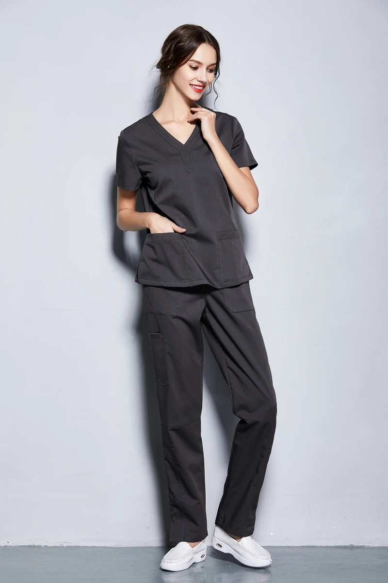 New Women's Medical Black Scrubs Ladies' Short Sleeve Scrub Uniforms Set Dental Clinic Fancy Design Surgical Clothes Slim Fit